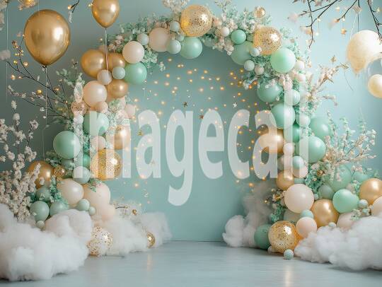 CB0002 - Pastel Blue Gold Balloon Celebration (2)- Destiny Backdrops