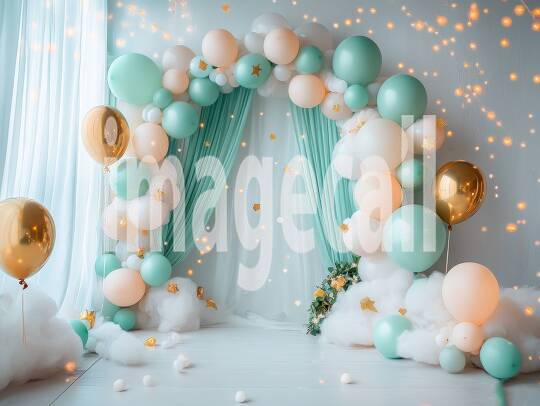 CB0002 - Pastel Blue Gold Balloon Celebration (5)- Destiny Backdrops