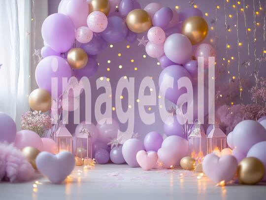 CB0003 - Pastel Purple Gold Balloon Celebration (20)- Destiny Backdrops