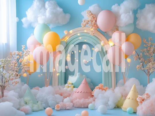 CB0005 - Pastel Blue Colored Balloon Celebration (10)- Destiny Backdrops