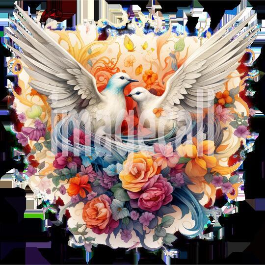 Clipart Floral Doves 10-300dpi