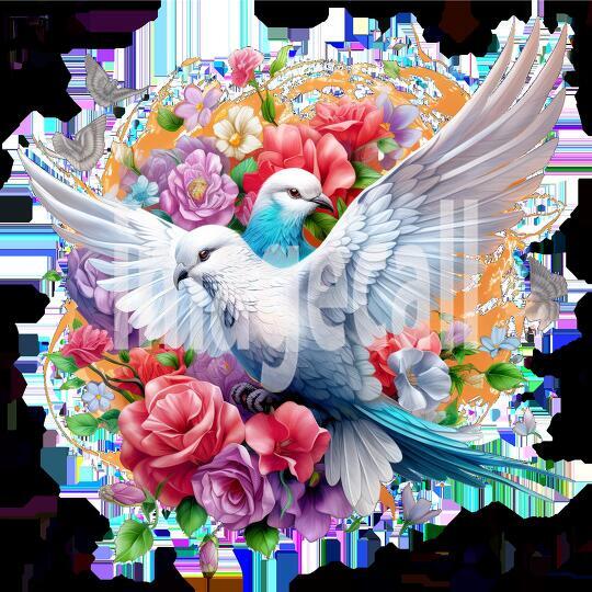 Clipart Floral Doves 13-300dpi