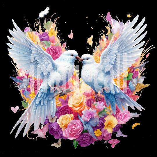 Clipart Floral Doves 15-300dpi