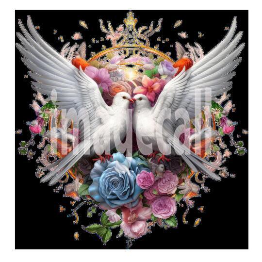 Clipart Floral Doves 17-300dpi