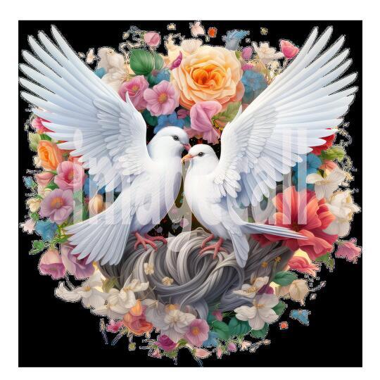 Clipart Floral Doves 18-300dpi