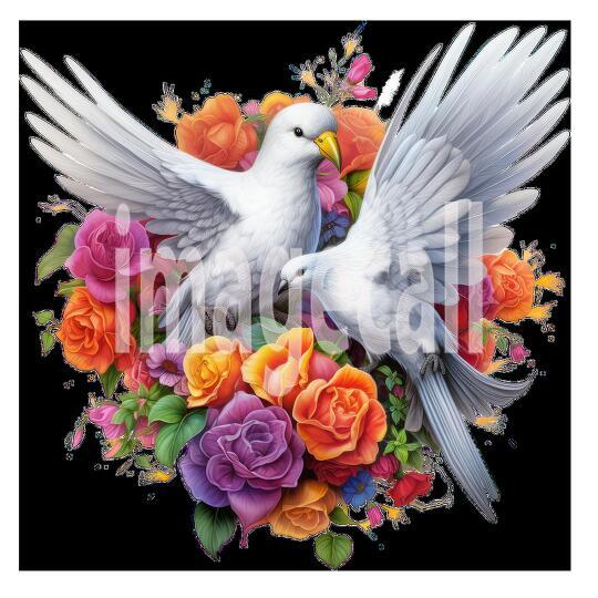 Clipart Floral Doves 5-300dpi