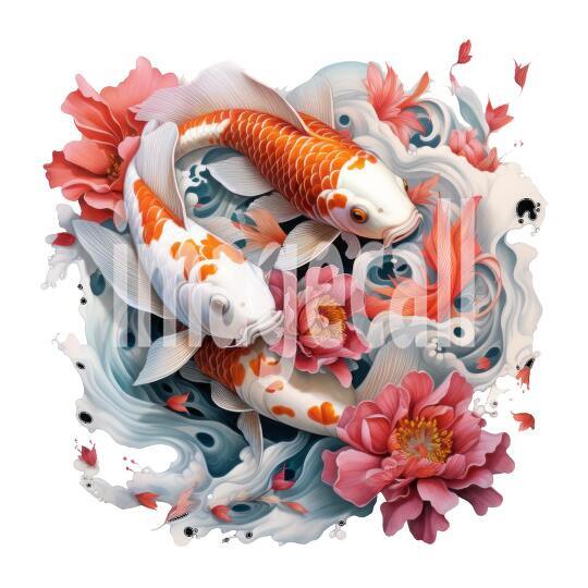 Clipart Floral Koi Carp 19300dpi