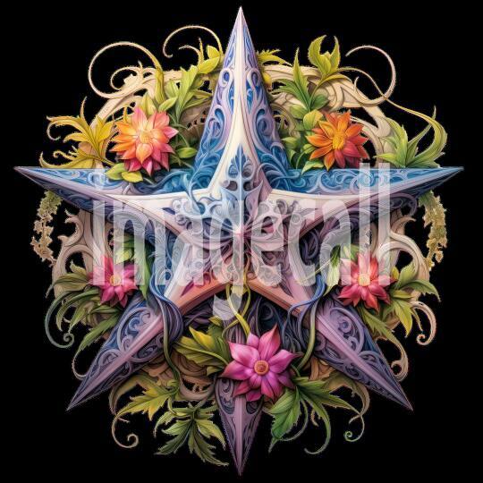 Clipart Floral Pentagram (5)
