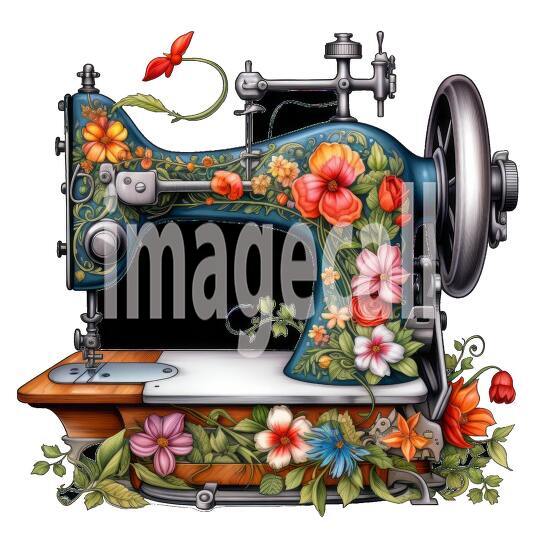 Clipart Floral Sewing Machine (6)