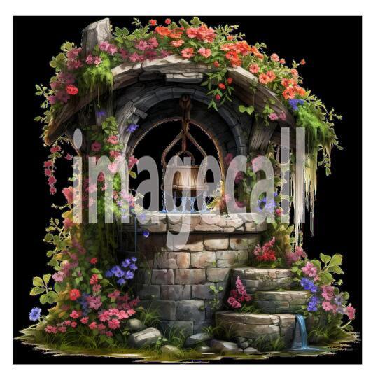 Clipart Floral Wishing Well 11300dpi