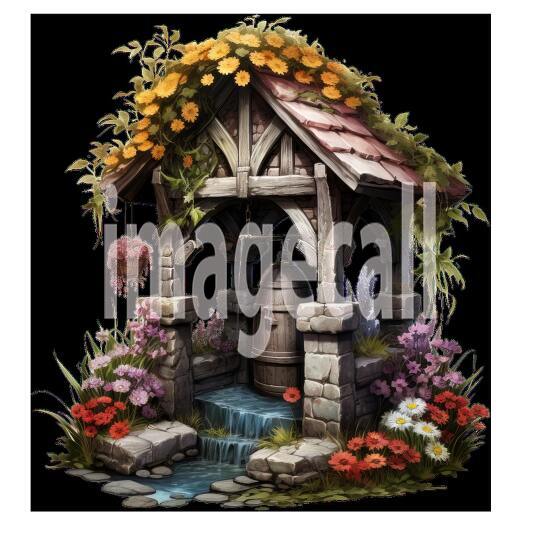 Clipart Floral Wishing Well 12300dpi