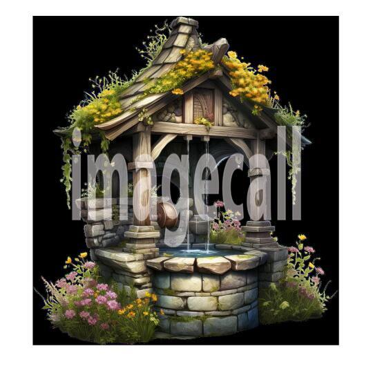 Clipart Floral Wishing Well 1300dpi
