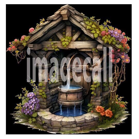 Clipart Floral Wishing Well 16300dpi