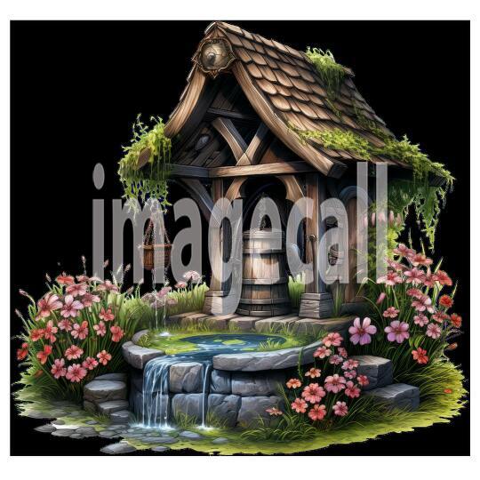 Clipart Floral Wishing Well 19300dpi