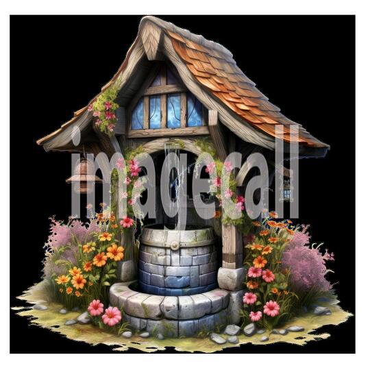 Clipart Floral Wishing Well 20300dpi
