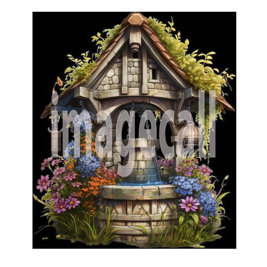 Clipart Floral Wishing Well 3300dpi
