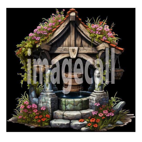Clipart Floral Wishing Well 5300dpi