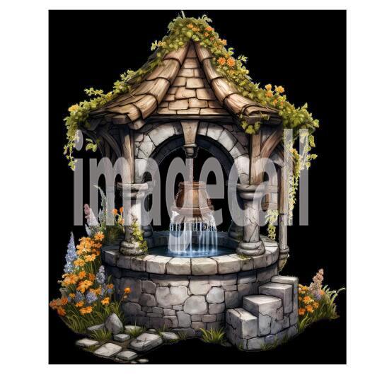 Clipart Floral Wishing Well 6300dpi
