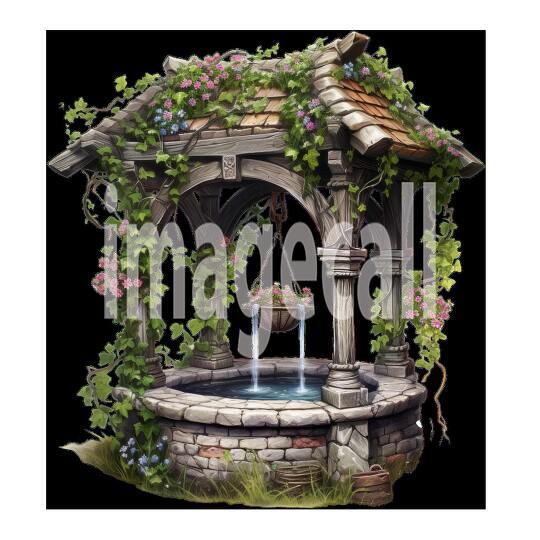 Clipart Floral Wishing Well 9300dpi