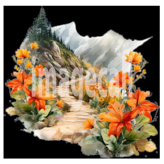 Clipart Flower Mountain Paths 1 - 300dpi