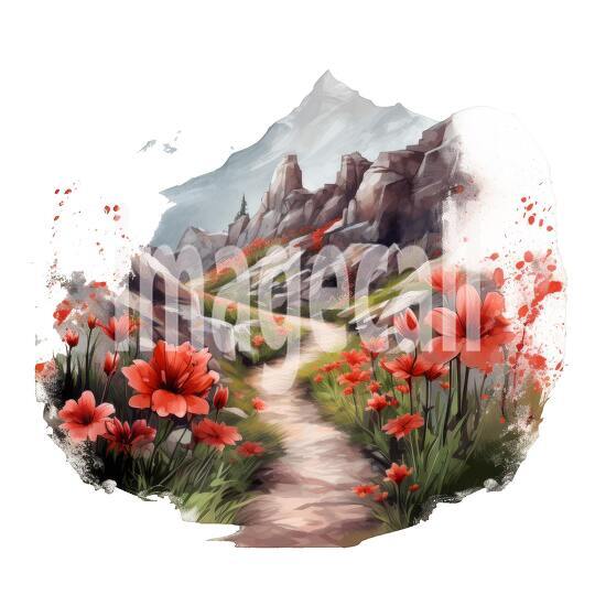 Clipart Flower Mountain Paths 11 - 300dpi