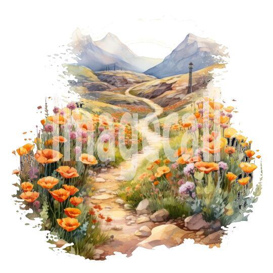 Clipart Flower Mountain Paths 5 - 300dpi