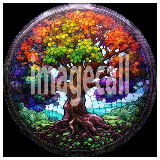 Clipart Stained Glass Trees 16 - 300dpi