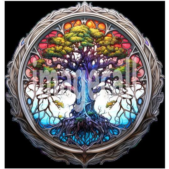 Clipart Stained Glass Trees 7 - 300dpi