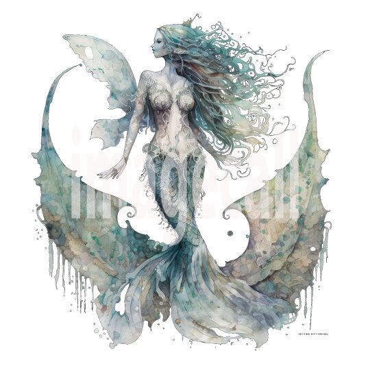 Mermaid Watercolor Clipart (14)300dpi