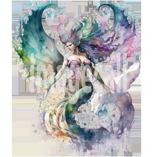 Mermaid Watercolor Clipart (4)300dpi