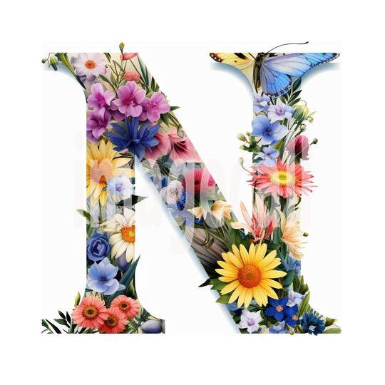 N Clipart Floral Alphabet300dpi