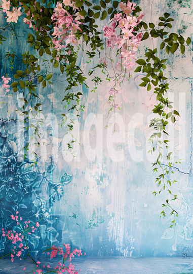 Pastel Blue Pink Floral Wall (11)