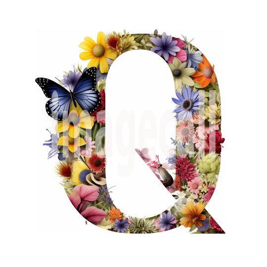 Q Clipart Floral Alphabet300dpi