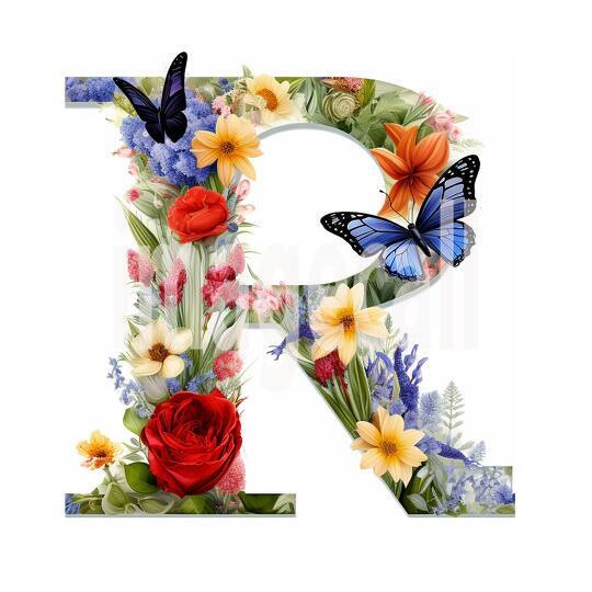 R Clipart Floral Alphabet300dpi