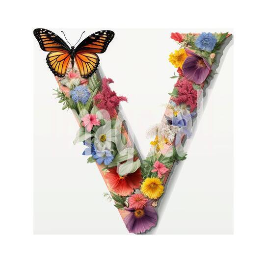 V Clipart Floral Alphabet300dpi